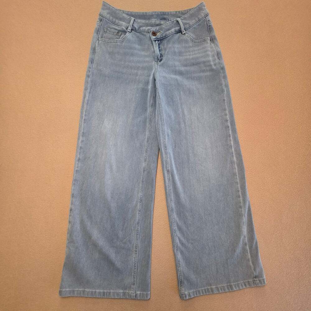 Halara Flex Asymmetric Waist Baggy Wide-Leg Jeans Light Wash Sz XS Petite